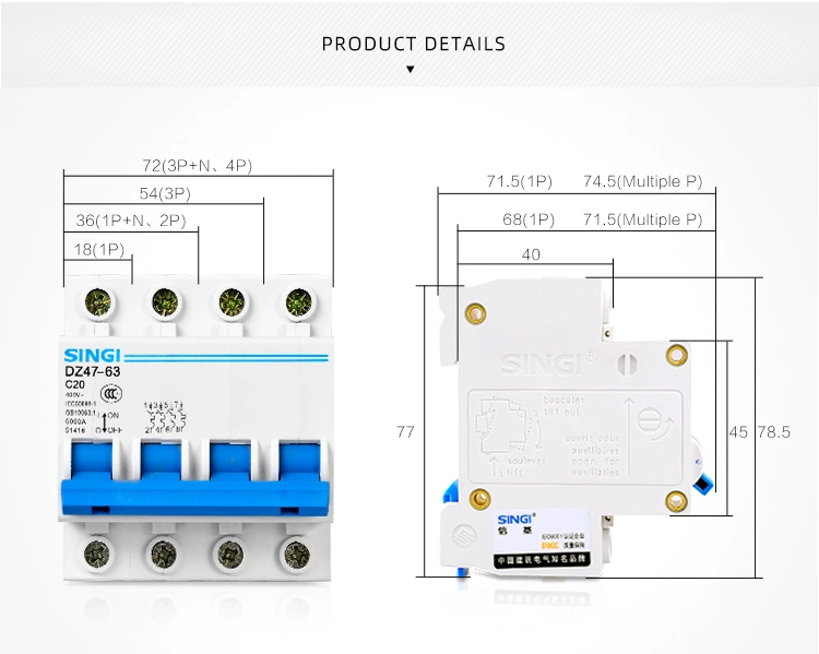 6ka CE Certified C Type 50/60Hz AC Miniature Circuit Breaker MCB